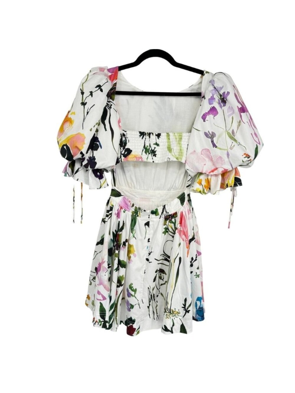 Aje Drift Floral Print Puff Sleeve Mini Dress‎ Open Back Cotton US XS / AU 6 - Picture 9 of 15